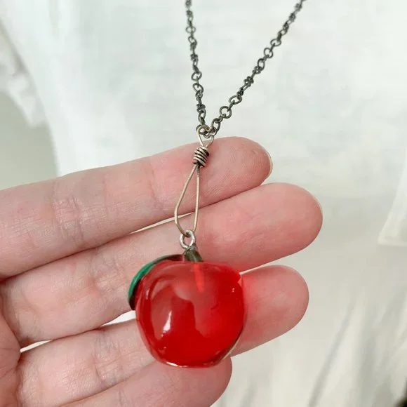 Handmade Jewelry Vintage Handmade Pewter Metal Chain Red